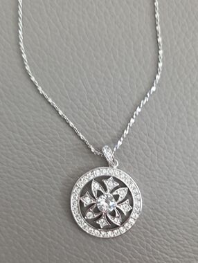 Annaleece Silver Crystal Flower Pendant Necklace